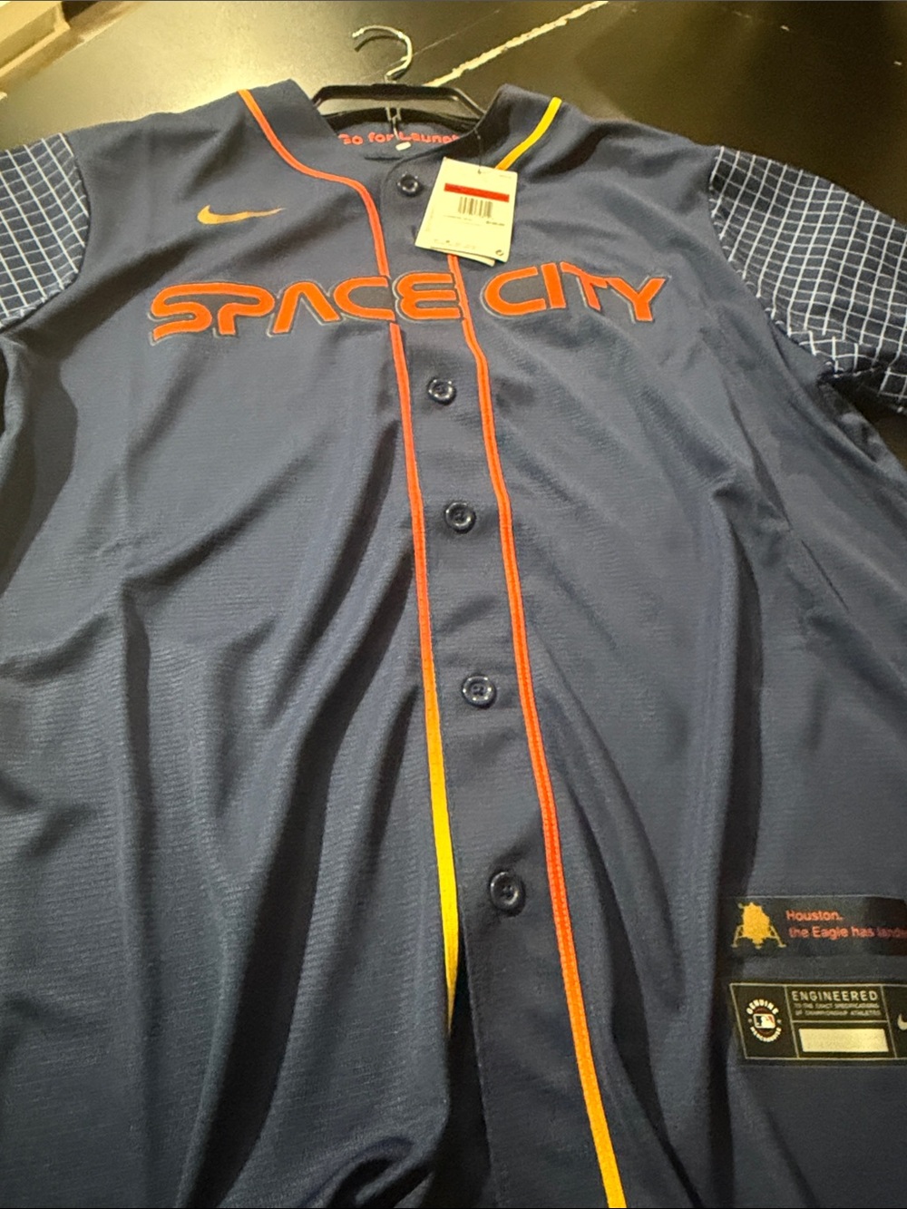 Nike Navy Space City Baseball Jersey with Orange and Yellow Trim